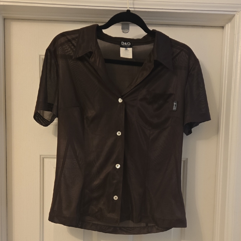 Authentic Vintage Dolce & Gabbana Sheer And Shiny Dark Brown Shirt
